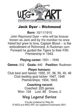 2001 Weg Art Legends #7 of 50 Jack Dyer Back